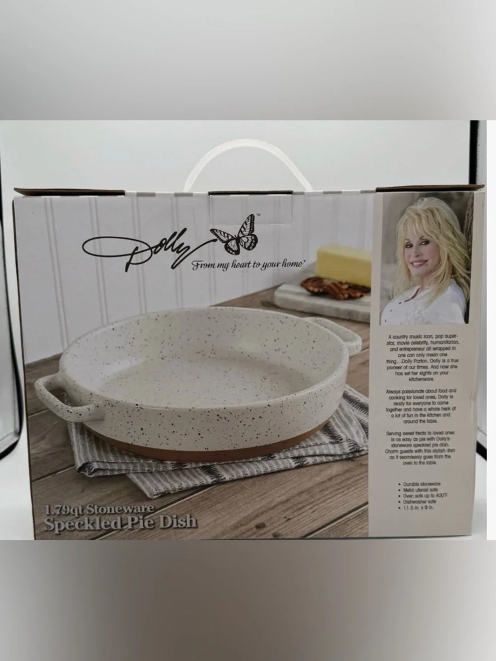 Dolly Parton 1.79qt Durable Stoneware Speckled Pie Dish Oven To Table 11.5 X 9